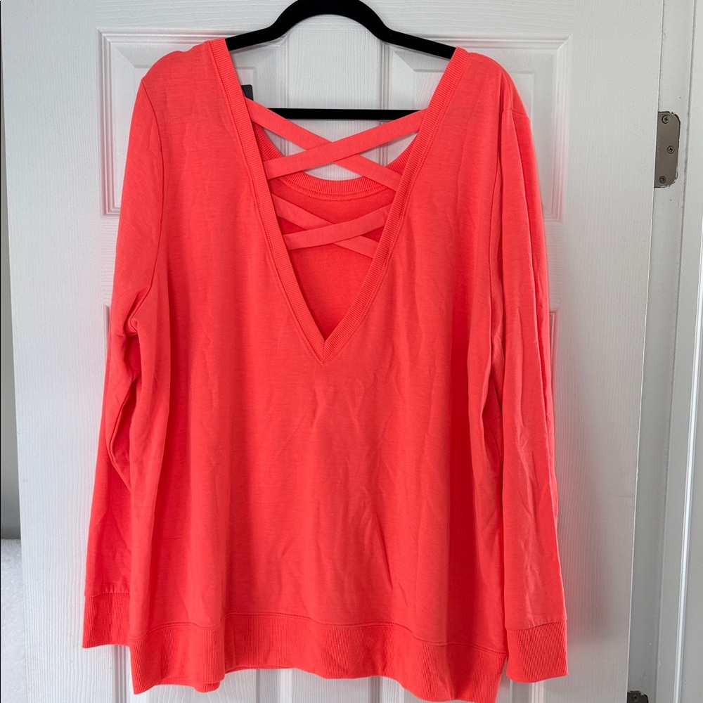 Torrid Bright Coral top with Crisscross Back - Picture 3 of 3